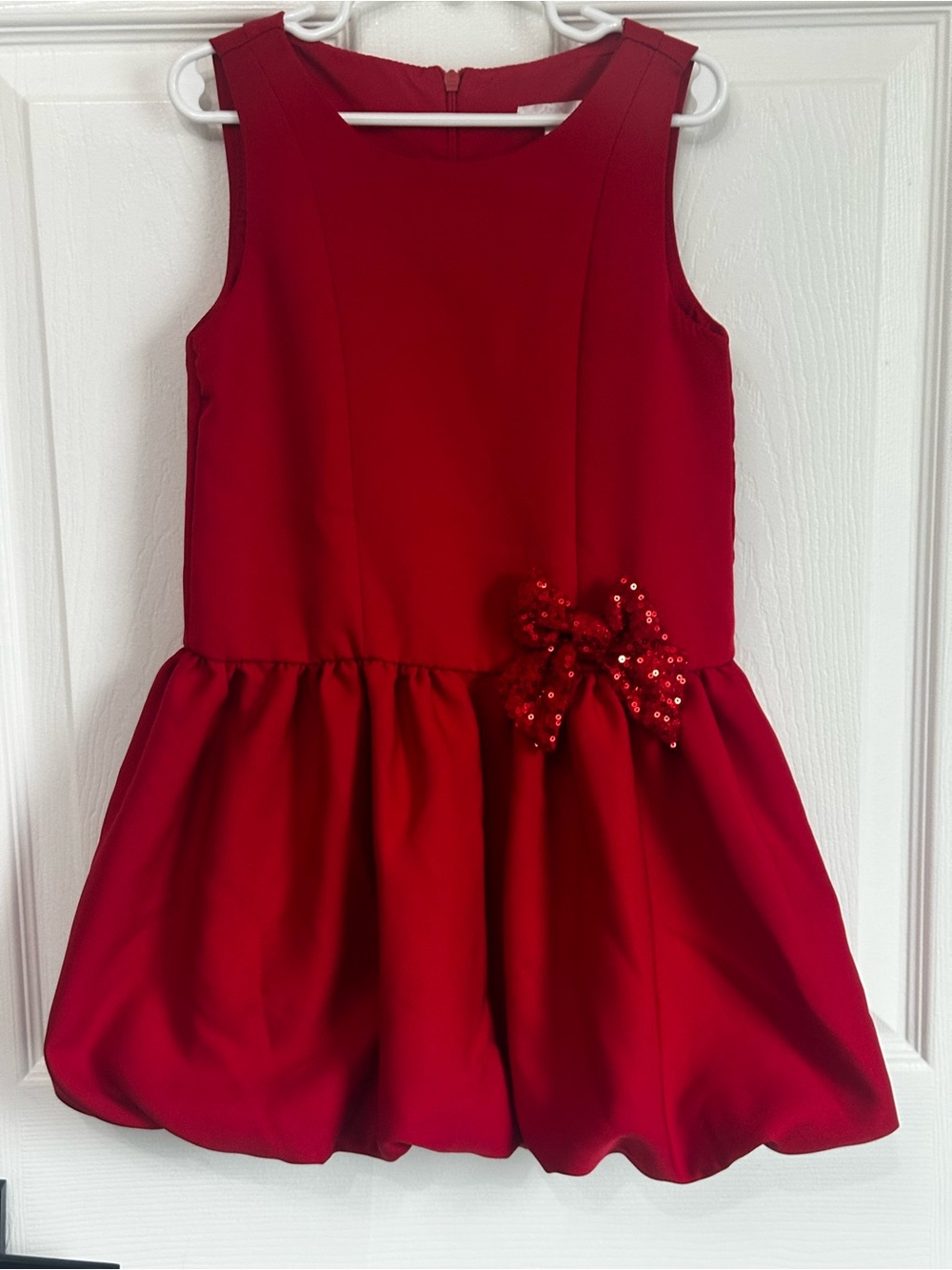 Tahari Kids girls' red sleeveless bubble dress sequined bow Size 6 Party Dress